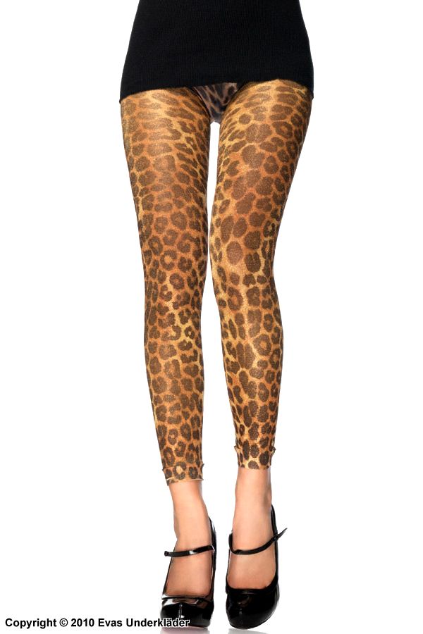 Mønstrede leggings, glitrende lurex, leopard